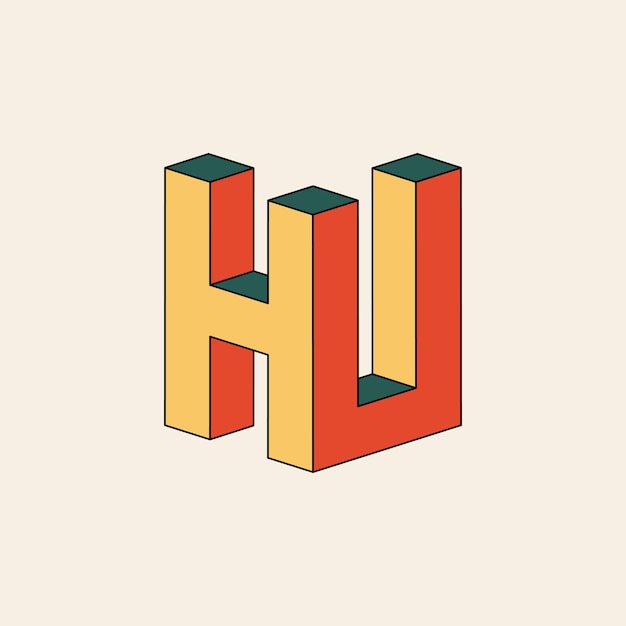 Letter hu-logo met 3d isometrisch effect