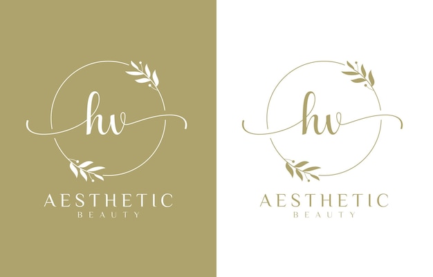 letter hv beauty logo with flourish ornament