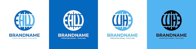 Hw e wh globe letter logo set adatto a qualsiasi azienda con le iniziali hw o wh