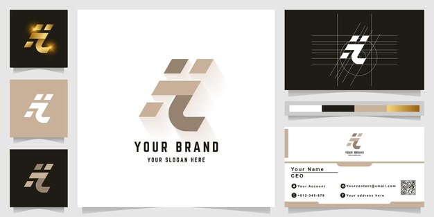 Letter HZ or HL monogram logo with business card design