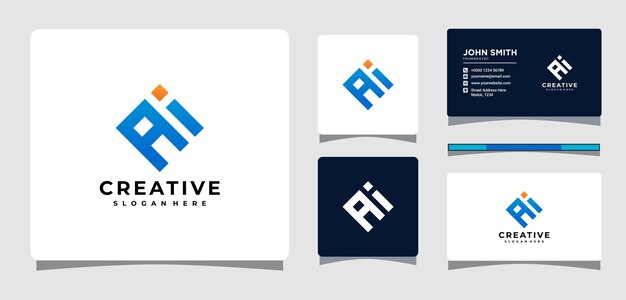 Letter A I Geometry Logo Template With Business Card Design Inspiration