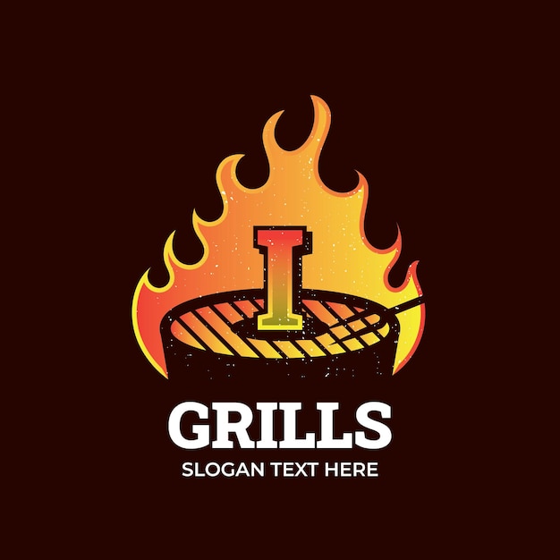 Letter I logo barbecue logo with bbq logotype and fire concept in combination with spatula vintage