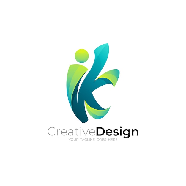 Letter I-logo en K-ontwerpcombinatie 3d kleurrijk