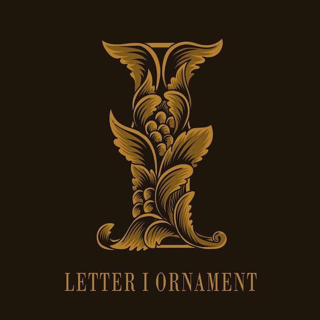 Letter I logo vintage ornament style