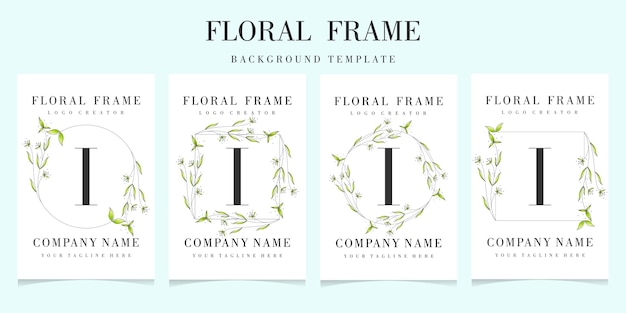 Letter i logo with floral frame background template