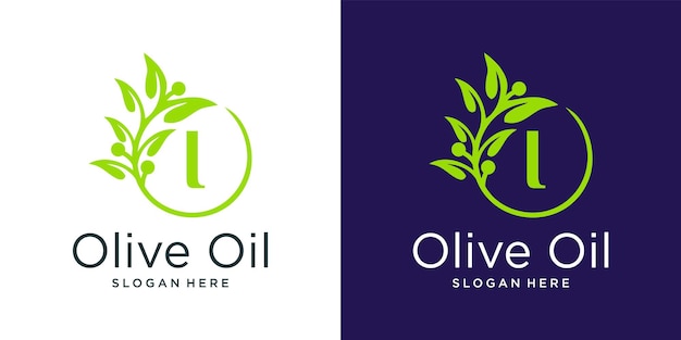 Lettera i modello di progettazione del logo dell'olio d'oliva