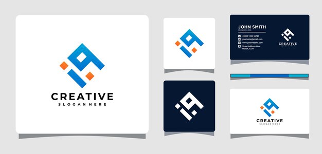 Letter I Q Geometry Logo Template With Business Card Design Inspiration