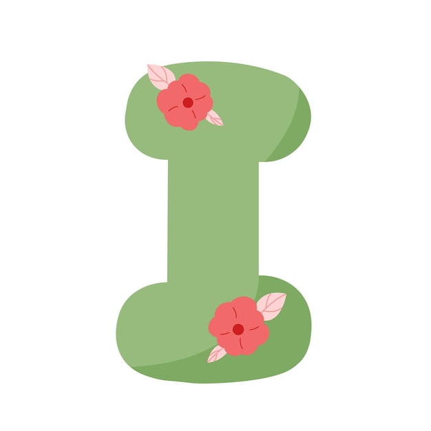 Letter I with flowers in green color for decoration name design