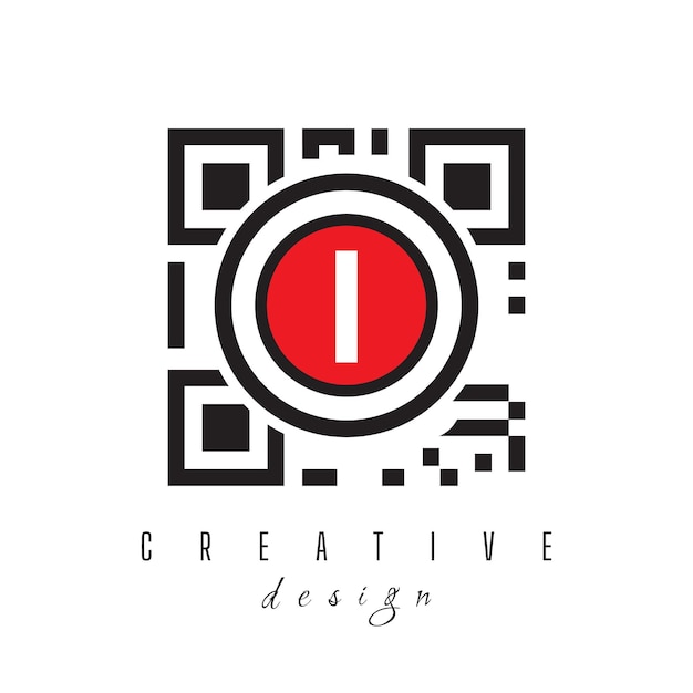 Letter I with QR Code and Barcode Logo Design Circle Rounded Logo on White Background