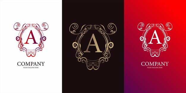 Letter A initial alphabet with luxury ornament floral frame logo template.