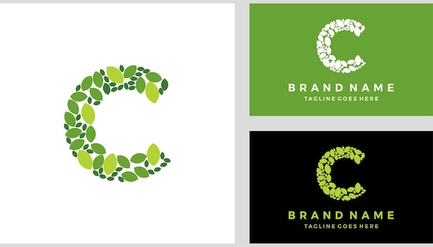 Letter Initial C leaf logo design vector template