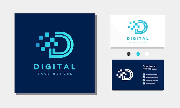 Letter initial d pixels digital logo design icon vector template