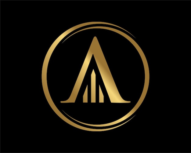 Буква A Первоначальная Золотая роскошь Статистические данные Диаграмма Аналитика Бизнес Капитал Векторный дизайн логотипа