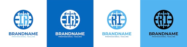 Letter IR and RI Globe Logo Set suitable for any business with IR or RI initials