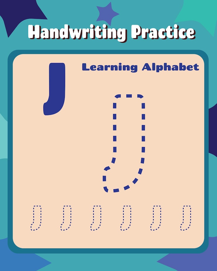 Vector letter j cute children colorful abc alphabet trace practice worksheet for kids learning in printable