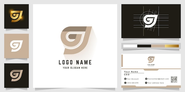 letter j or gj monogram logo with business card design