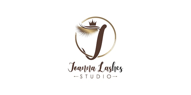 Letter J icon logo design with beauty queen eyelashes element style Premium Vector