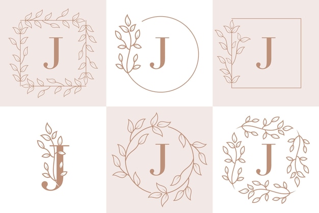 Letter j initial with floral frame template