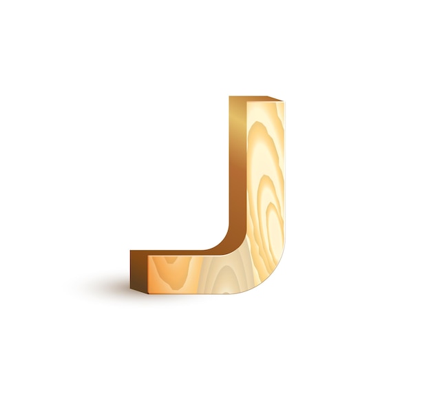 Letter J Isolated geometric wood texture font 3d wooden material type alphabet symbols Vector illustrations