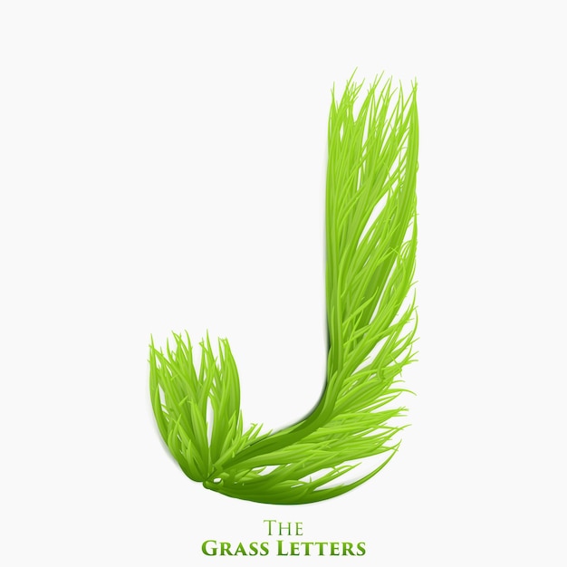 Letter J Of Juicy Grass Alphabet. Green J Symbol Consisting Of Growing Grass.