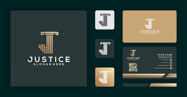 Буква j или логотип монограммы юридической фирмы с дизайном визитной карточки