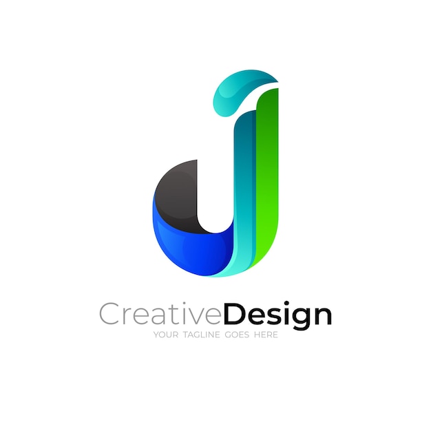 文字jのロゴとシンプルなデザインテンプレート、ラインスタイル