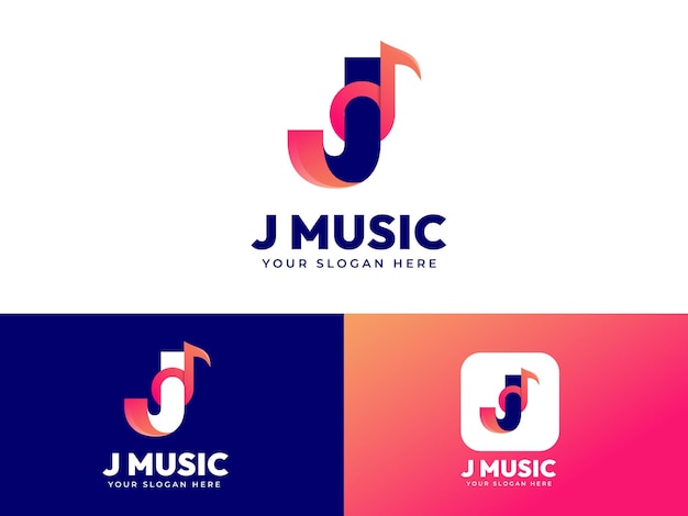 Letter J logo design with music note icon modern illustration vector design template