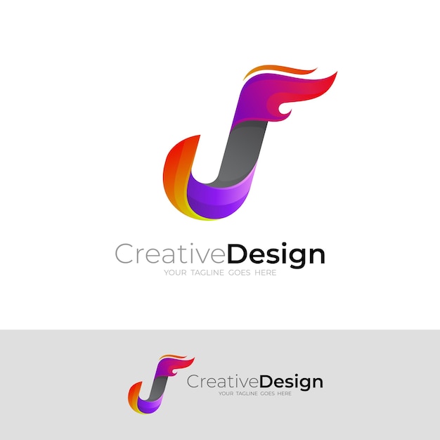 Vector letter j logo and fire design combination