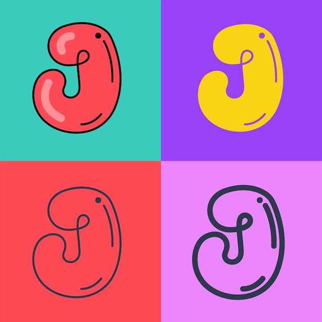 Letter J logo Funny bold childish style font Overlapping line with multicolor background