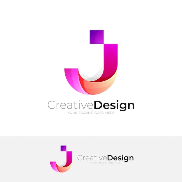 Letter j-logo met eenvoudige ontwerptechnologie 3d-stijl