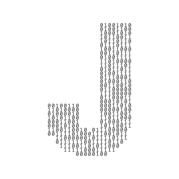 バイナリコード数字技術の背景から作られた文字j