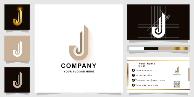 Letter j of jj monogram logo sjabloon met visitekaartje ontwerp
