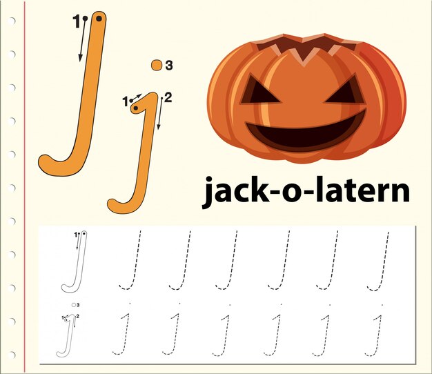 Letter J tracing alphabet worksheets