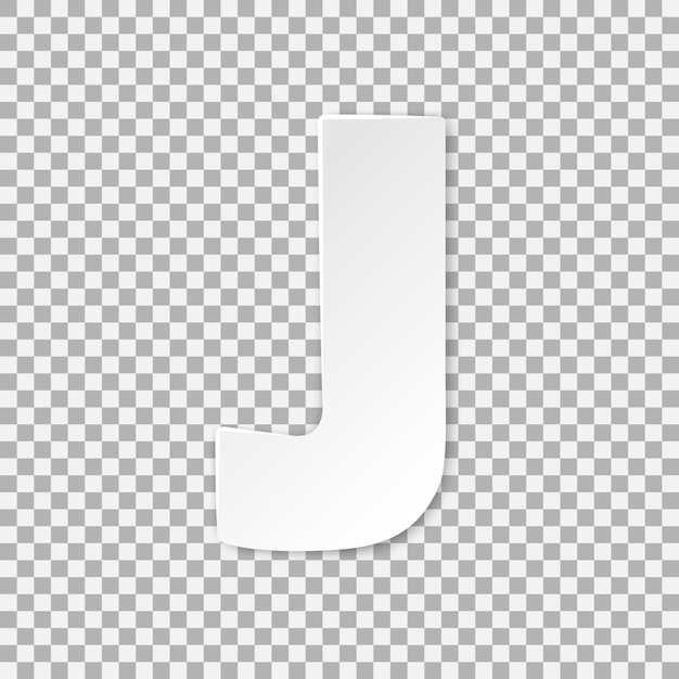 Letter J vector paper cut illustration Monochrome volumetric font isolated on white background