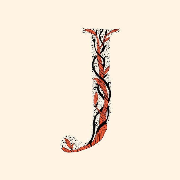 letter J with branches and leaves