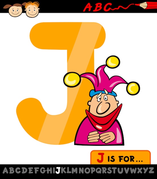 letter j with jester cartoon illustration