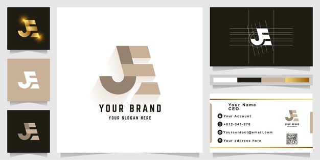 Letter jf or fe monogram logo with business card design