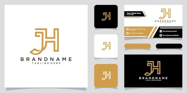 Letter JH logo vector design with business card design Premium Vector