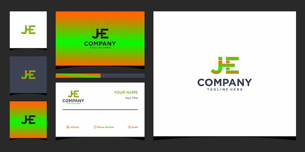 Letter JHE-logo-ontwerp en visitekaartje Premium Vector