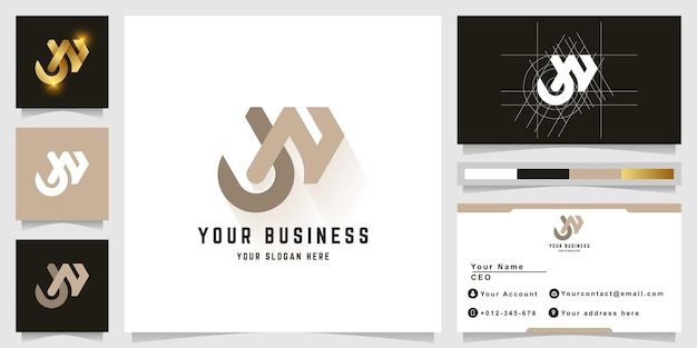 명함 디자인의 문자 Jn 또는 Jw 모노그램 로고