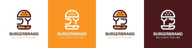 JY または YJ のイニシャルを持つハンバーガーに関連するあらゆるビジネスに適した文字 JY および YJ バーガー ロゴ