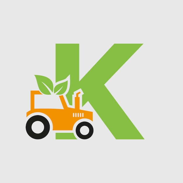 Letter K Agriculture Logo Concept With Tractor Icon Vector Template Eco Farm Symbol