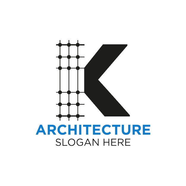 Letter K architectuur Logo ontwerp. Vastgoedpictogram, architect en constructiesymbool