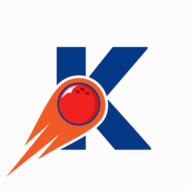 Letter K Bowling Logo Bowling bal symbool met rode bewegende bal pictogram