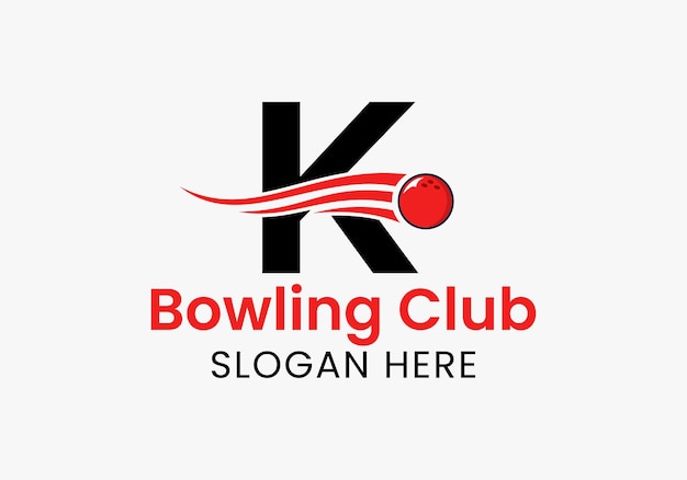 Letter K Bowling Logo. Bowling Ball Symbol With Moving Ball Vector Template