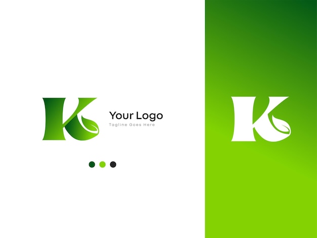 Letter K features leaf symbol perfect for organic food companies or herbal medicine companies