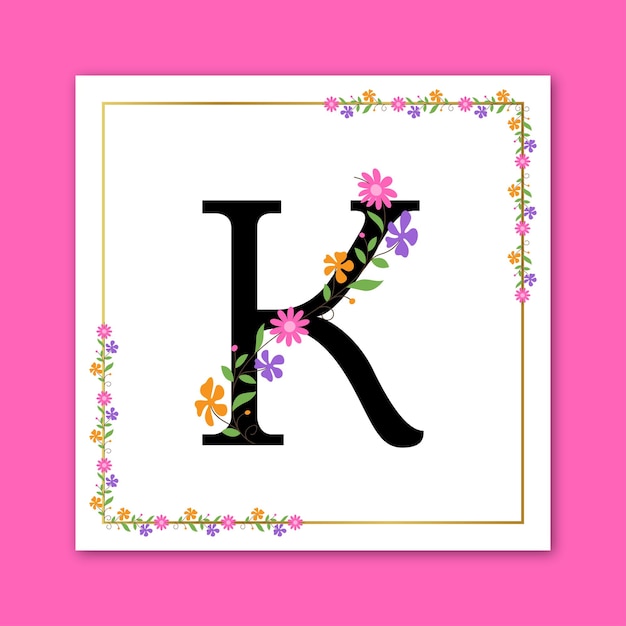 편지 k 꽃 장식 로고 디자인