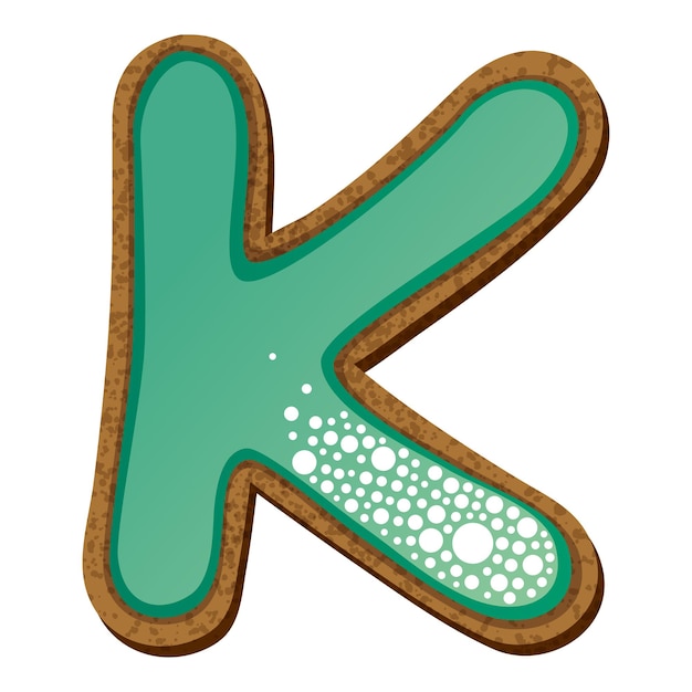 Vector letter k in the form of cookies with aquamarine icing alphabet vector illustration