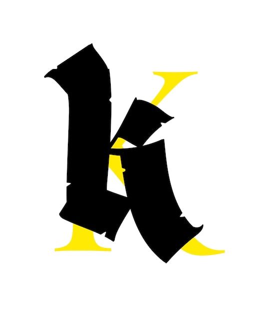 Vettore lettera k nell'alfabeto in stile gotico il simbolo è isolato su uno sfondo bianco