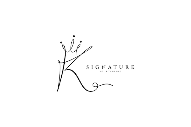 Letter K handwriting logo of initial signature with crown shape variation